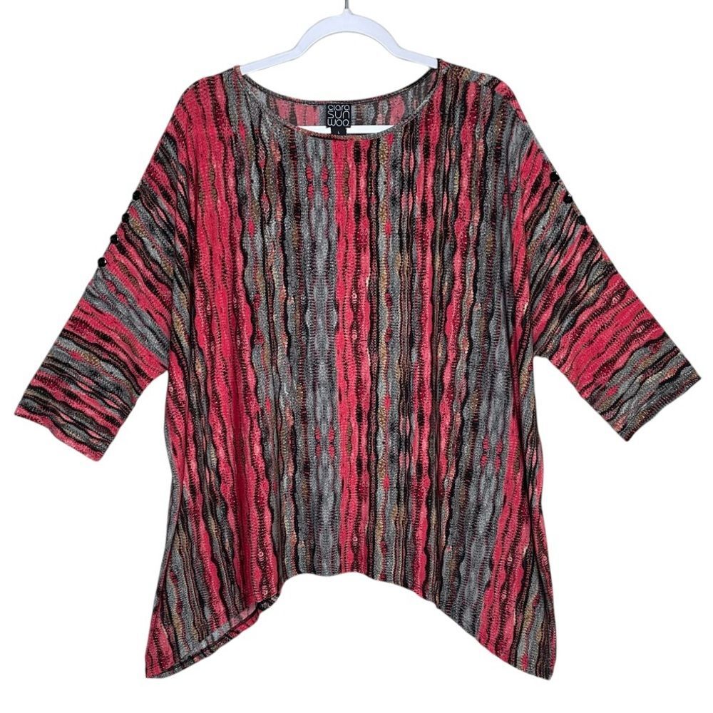 Clara Sun Woo Mixed Print Blouse Abstract Stretch Relaxed Artsy Colorful Women L